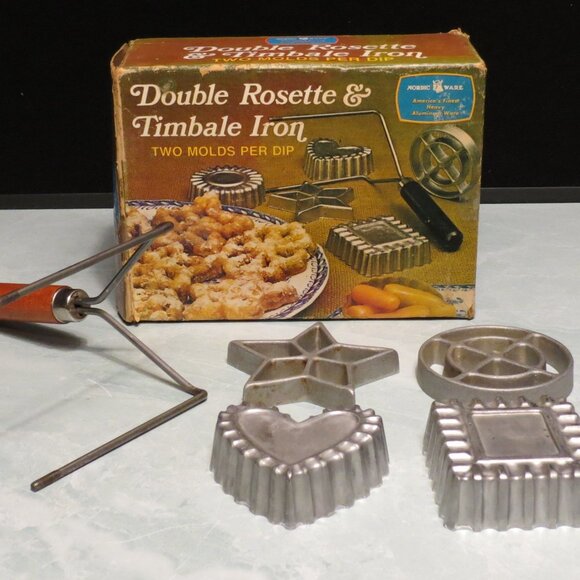Vintage Nordic Ware Double Rosette and Timbale Iron 4 Molds in Original Box - Picture 2 of 4